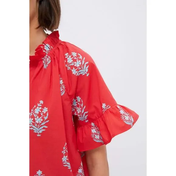 TUCKERNUCK BEACH Scarlet Bouquet Blockprint Cassis Top Size XS NWT - Picture 4 of 7
